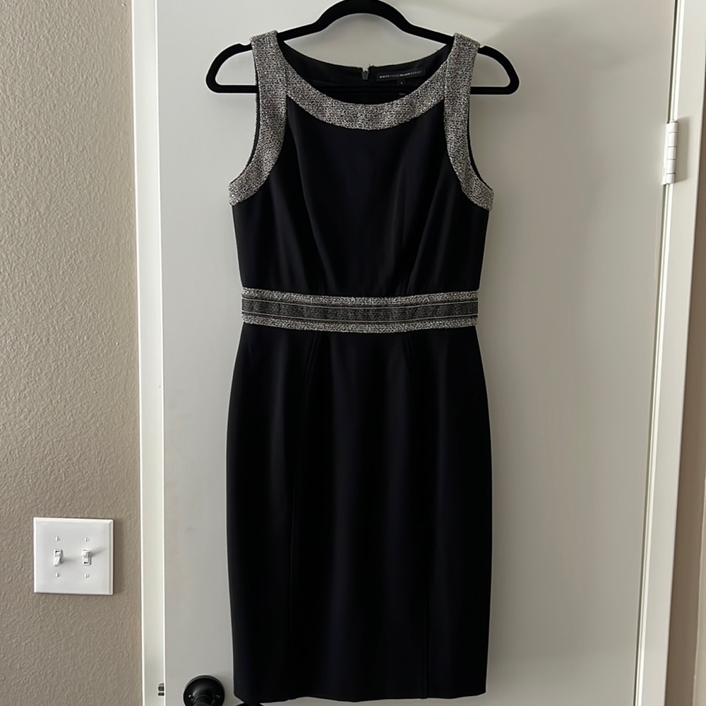 Black sleeveless dress with boucle trim (WHBM)